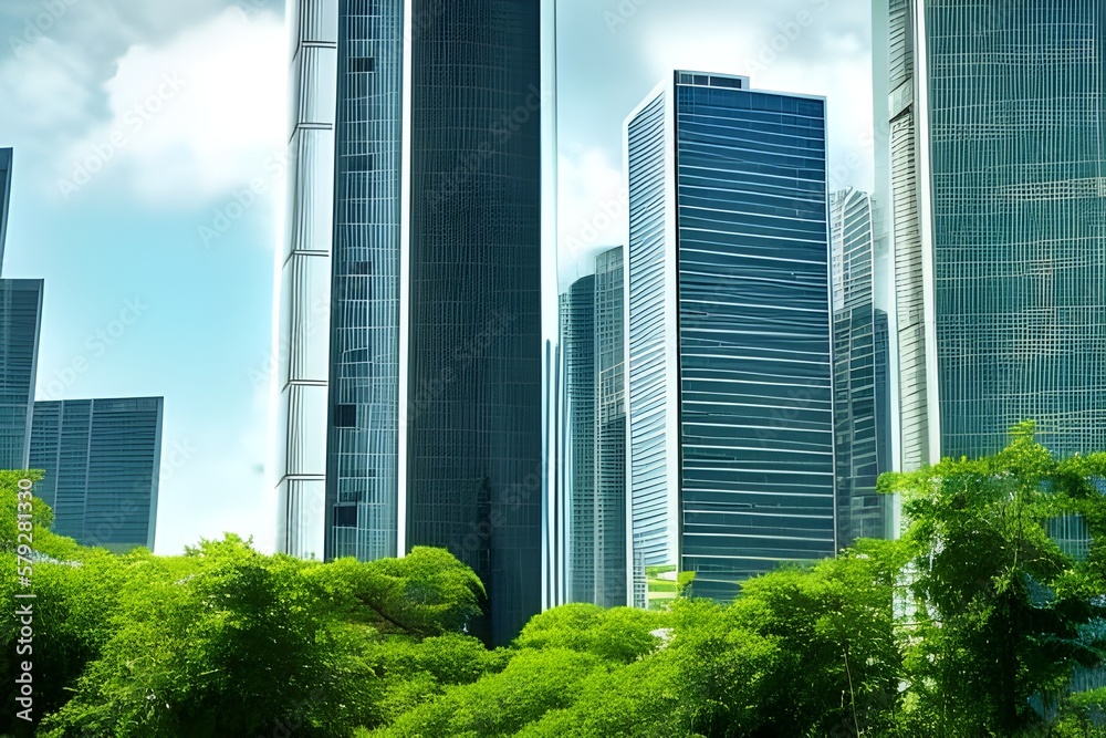 Skyline einer futuristisch anmutenden Stadt (Generative AI) Skyline einer futuristisch anmutenden Stadt (Generative AI)