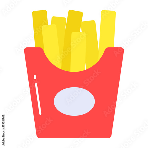 An editable icon of yummy french fries, fried food