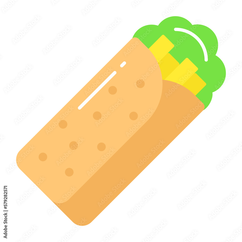 Tortilla roll, a mexican food vector icon Tortilla roll, a mexican food vector icon