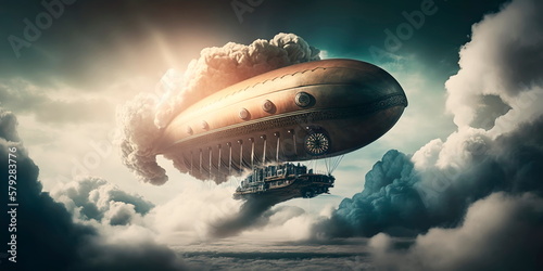 antastic airship soaring through the clouds  powered by steam and magic. Generative AI