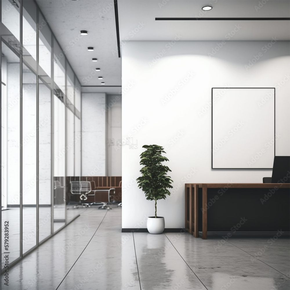 Comfortable office lobby interior with blank white wall. Comfortable office lobby interior with blank white wall.