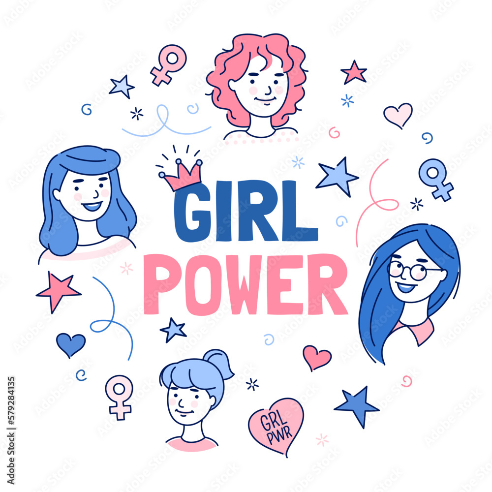 Ilustración feminista dibujada a mano sobre el poder de las chicas