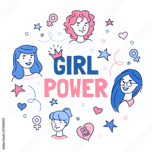 Ilustración feminista dibujada a mano sobre el poder de las chicas