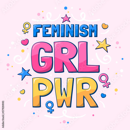Ilustración de letras feminista dibujada a mano sobre el poder de las chicas