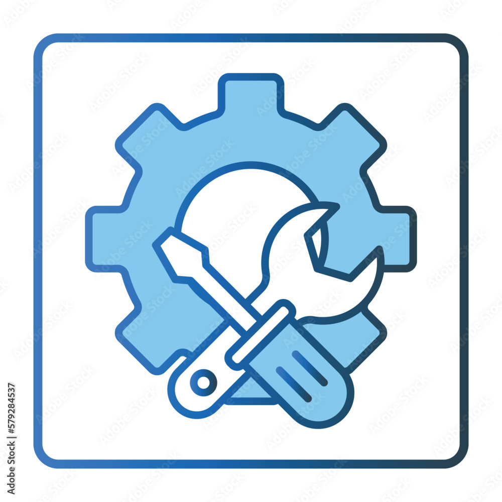 Gear icon illustration with screwdriver and wrench. icon related to tool. Two tone icon style, lineal color. Simple vector design editable Gear icon illustration with screwdriver and wrench. icon related to tool. Two tone icon style, lineal color. Simple vector design editable