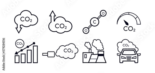 Carbon dioxide pollution. Set of icons on a white background. Vector illustration
