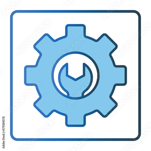 Gear icon illustration with wrench. icon related to tool. Two tone icon style, lineal color. Simple vector design editable