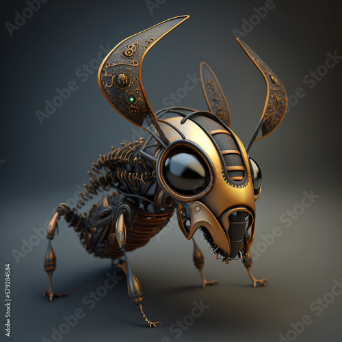 Gold futuristic ant robot created by Generative AI