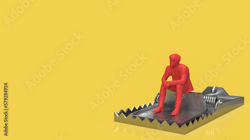 Foto The Business man siting on trap on yellow Background  for crisis concept 3d rend