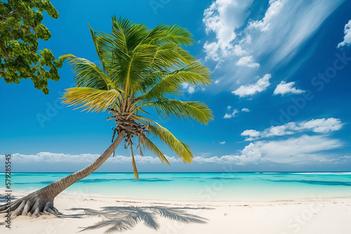 Palm tree on the beach. Generative AI. © hugo