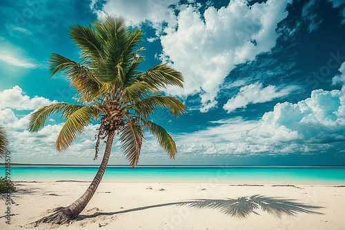 Palm tree on the beach. Generative AI.