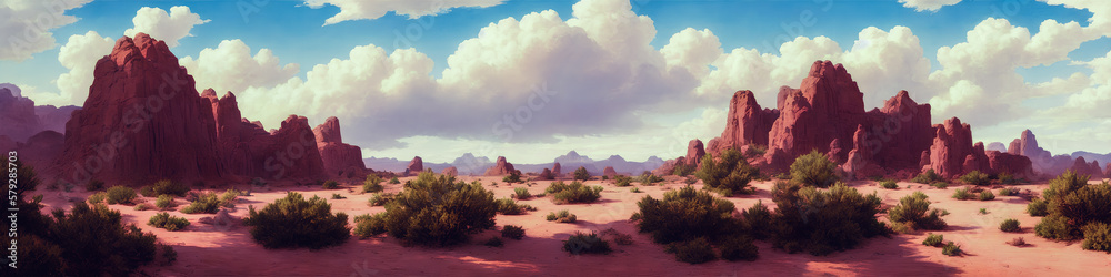 A Desert Landscape with an Ancient Continent. Trees and Rocks. Generative AI