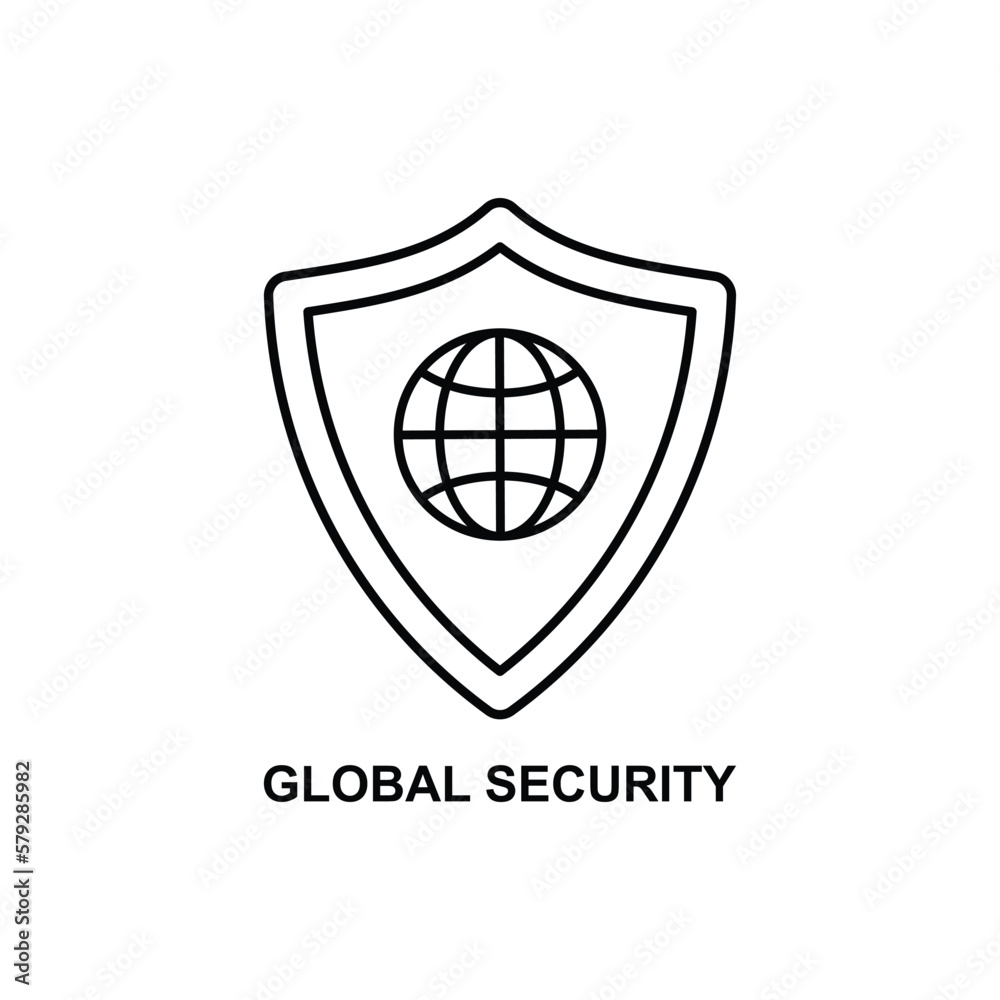 global security icon with linear shield. flat stroke style trend modern security logotype graphic art design element isolated on white background. concept of protection of international business global security icon with linear shield. flat stroke style trend modern security logotype graphic art design element isolated on white background. concept of protection of international business