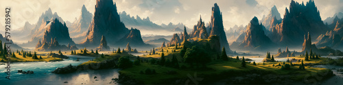 Artistic concept painting of a beautiful fantasy landscape, Generative AI