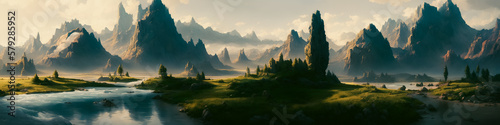 Artistic concept painting of a beautiful fantasy landscape  Generative AI