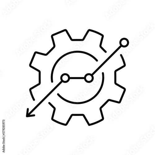 thin line gear with graph like crisis management. concept of key performance indicator or bad strategy. linear simple trend modern outline stats logotype graphic design web element isolated on white