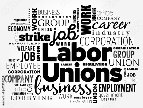 Labor Unions is an organizations of workers intent on maintaining or improving the conditions of their employment, text concept background