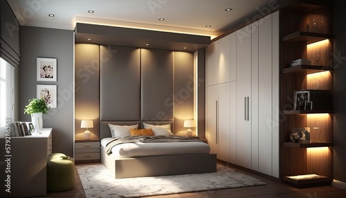 Fitted modern wardrobe around bed to have a place to store the fancy clothes  interior