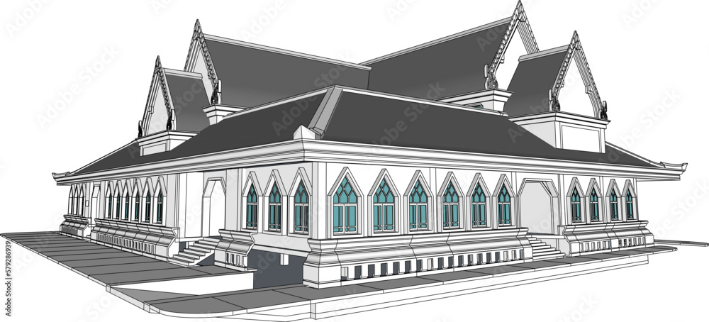 Obraz premium Vector sketch of traditional thai traditional building illustration