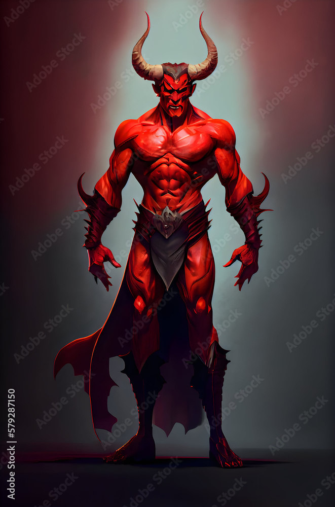 red skin horned scary devil creature satan demon full size painting ...