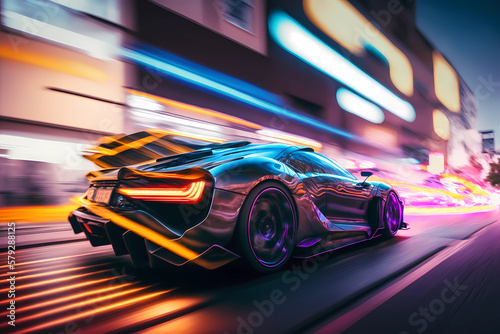 Electric Sports car drifting in city, motion blur, high speed, Generative AI