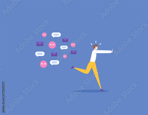 a businessman that running in fear because pursued by complaint letters from client or customers. Run Away from Responsibility or Problem. Getting Many Grievances. occupational risk. Illustration 