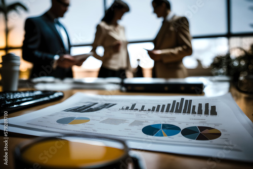 people working in office, statistic documents on a desk with businessman, generative AI 