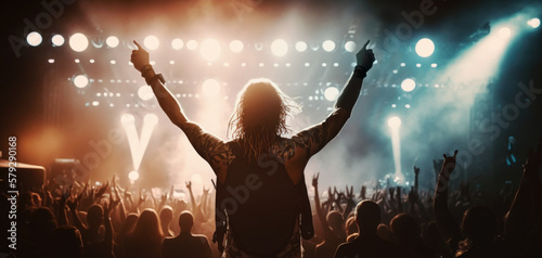 Rockfans strecken bei einem Konzert die Arme in die Höhe - generative ai photo