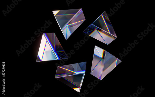 Glass geometries with dispersion colors, 3d rendering. photo