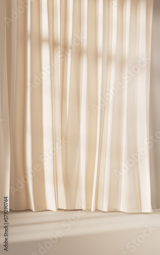 Yellow curtain with sunlight comes in, 3d rendering.