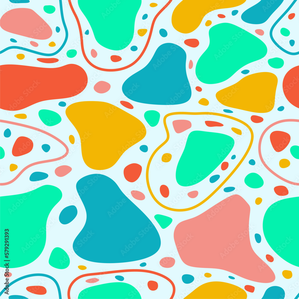 Vector seamless pattern with splashes. Colorful paint splatter. Background with abstract splashes, liquids and drops.