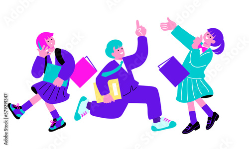 ポップなカラーの元気な学生のイラスト
