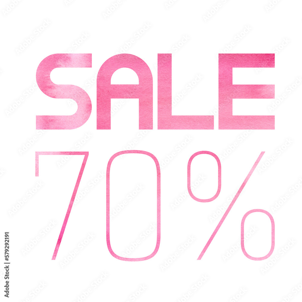 Seventy percent sale. A pink watercolor banner. Viva Magenta color. Sale signboard. Seasonal sale. The perfect watercolor design for a sale shop and advertising banners. Seventy percent sale. A pink watercolor banner. Viva Magenta color. Sale signboard. Seasonal sale. The perfect watercolor design for a sale shop and advertising banners.