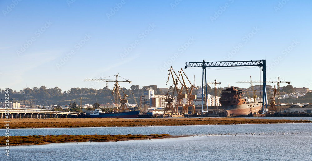 Fototapeta premium Shipyard in Odiel River, Huelva, Andalusia, Spain