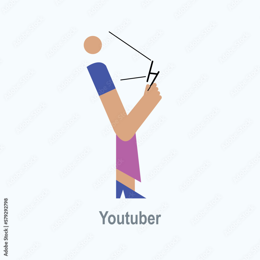 Fototapeta premium Vector illustration with Youtuber in flat style. Profession ABC series. Alphabet. Letter Y