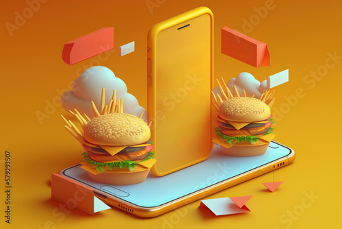 Fast food restaurant online delivery. Generative AI illustration.