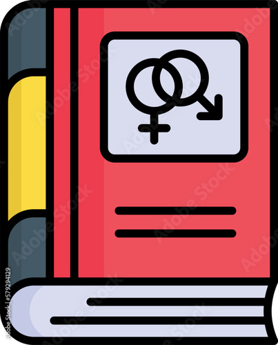 Male and female gender symbol on book, vector design of sex education