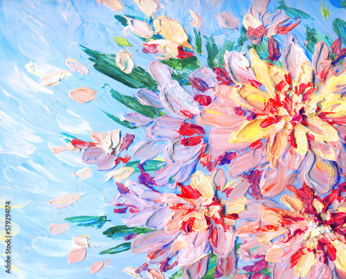 Oil painting. Dahlia in the garden