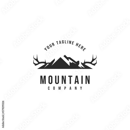 Mountain Iceberg with Deer Antler Moose Outdoor Adventure logo vector design template