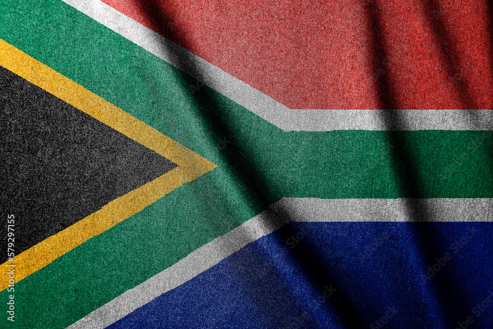 Fototapeta premium Flag of South Africa in dark wavy concept, Africa Day Flag design for National celebration concept