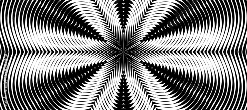 Deep Black Abstract Background with a Wavy Moire Effect. Distorted Pattern. Contrast Geometric Trance Pattern, Optical Background