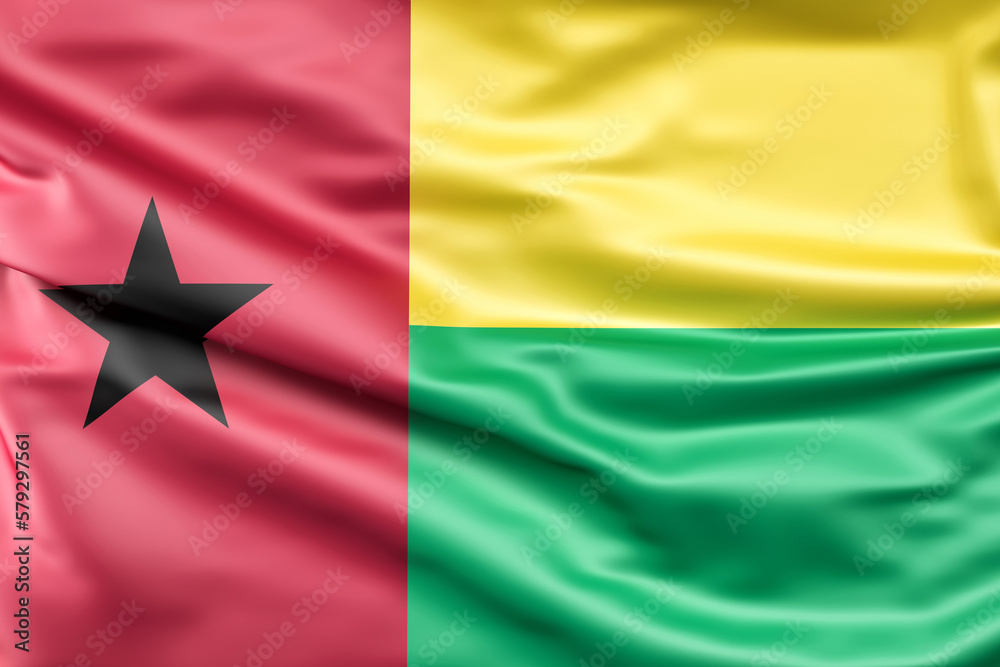 Ruffled Flag Of Guinea-Bissau. 3D Rendering Ruffled Flag Of Guinea-Bissau. 3D Rendering