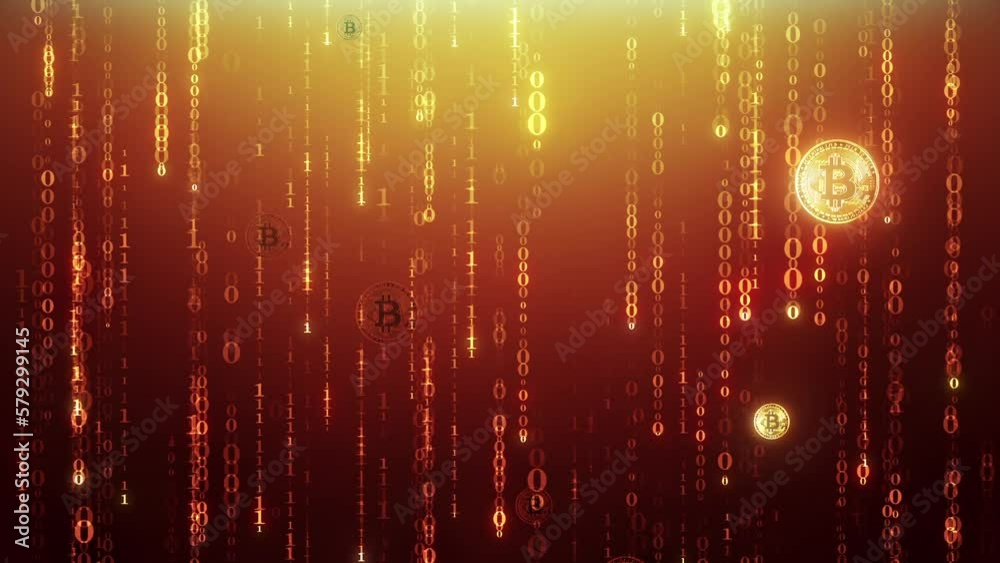 Bitcoin mining. Cryptocurrency, digital gold. Crypto farm. Dynamic background for captions, title or text. 3D animation. Quick Time, h264, 16-bit color, highest quality. Smooth gradation of color.