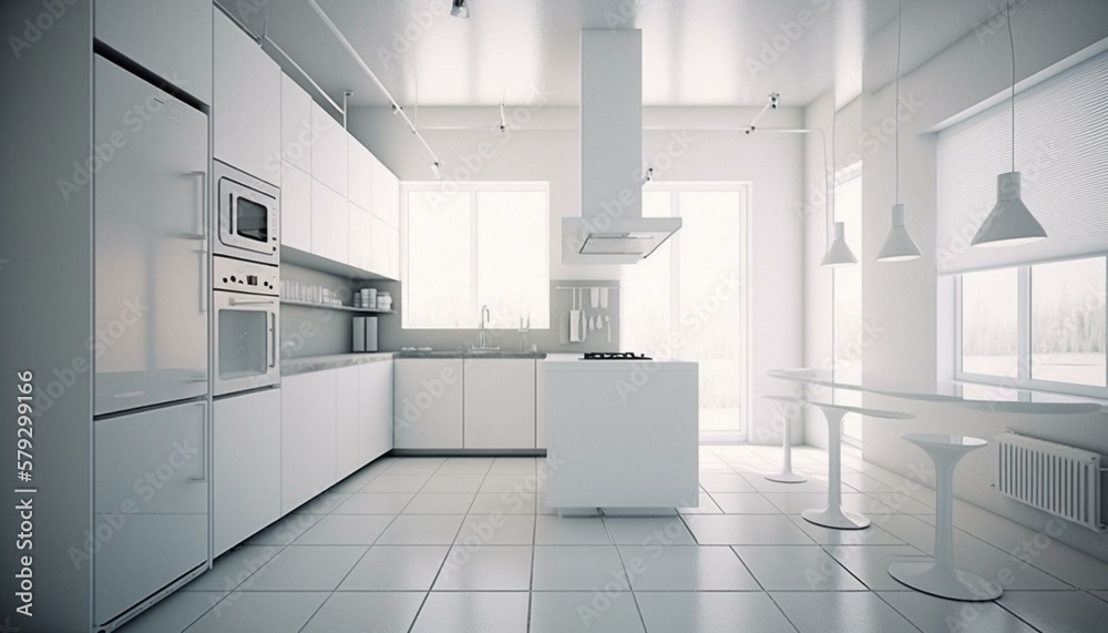 modern kitchen, white interior, home, 3d-render modern kitchen, white interior, home, 3d-render