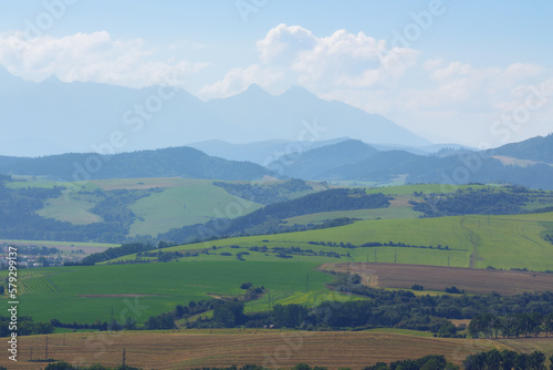view of rural tatra valley landscape. peaceful countryside scenery of slovakia in summer © Pellinni