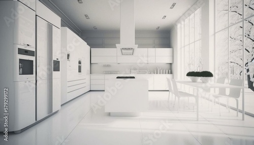 modern kitchen, white interior, home, 3d-render
