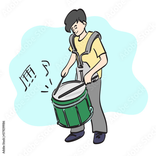 line art boy playing marching snare illustration vector hand drawn isolated on white background