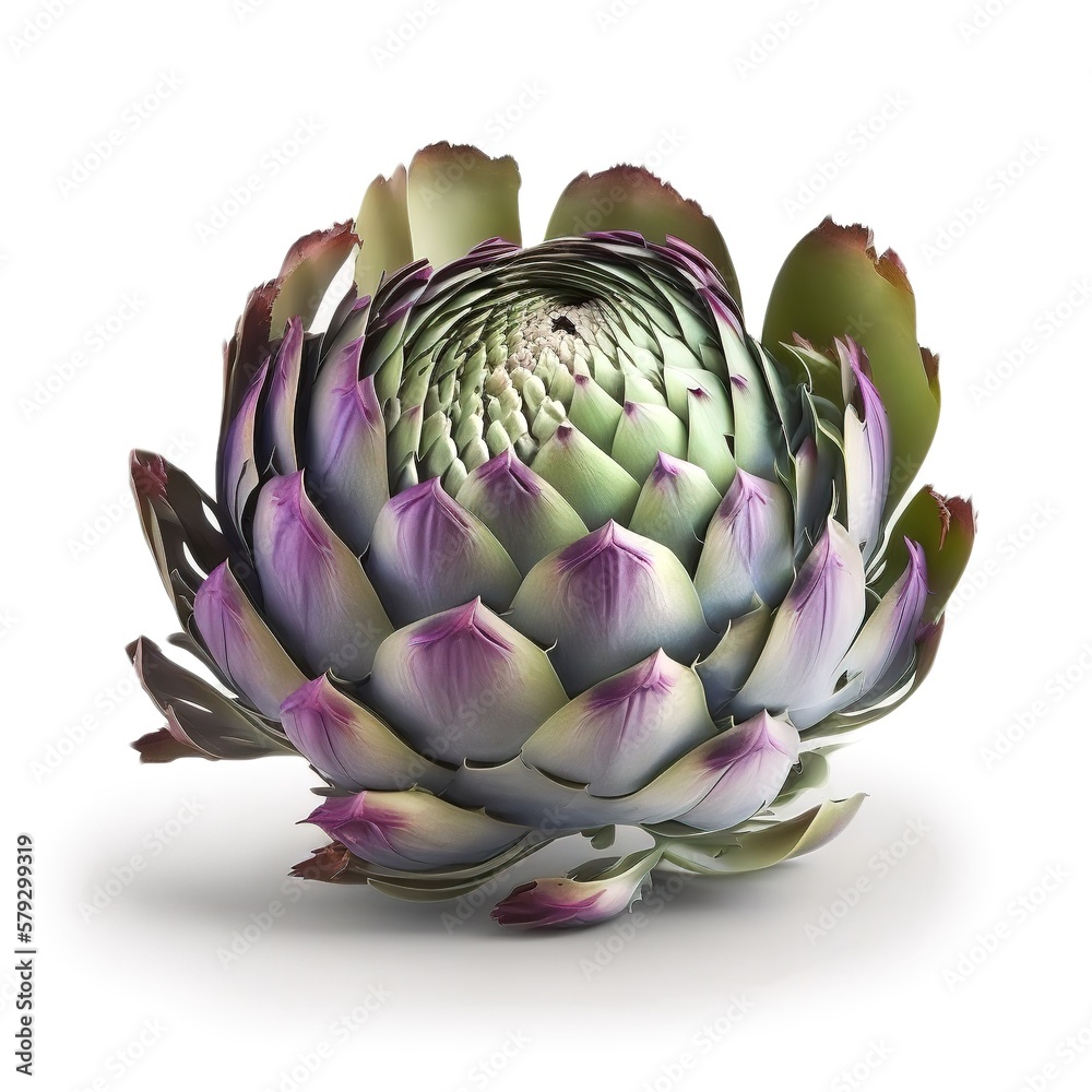 Fototapeta premium Tasty purple artichoke isolated on white background, AI generative