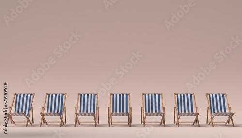 Deck chairs on beige background. Sea Resort concept