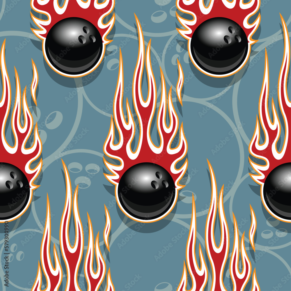 Bowling and tribal fire flame seamless pattern vector art image